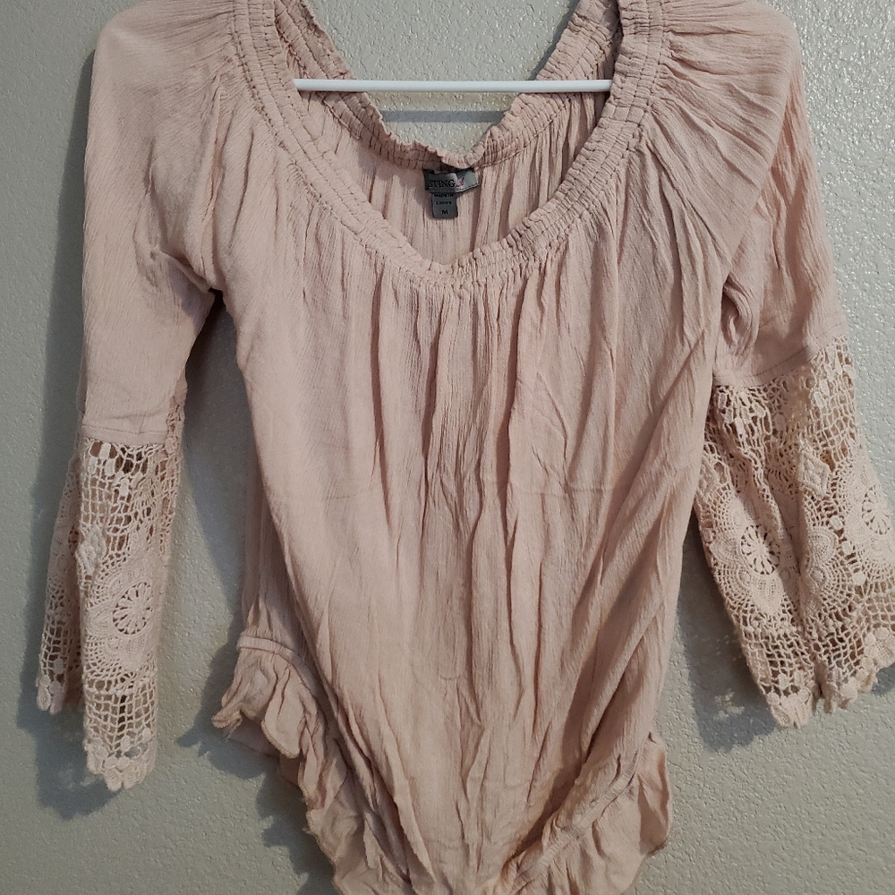 Women pimk shirt off the shoulders NEW